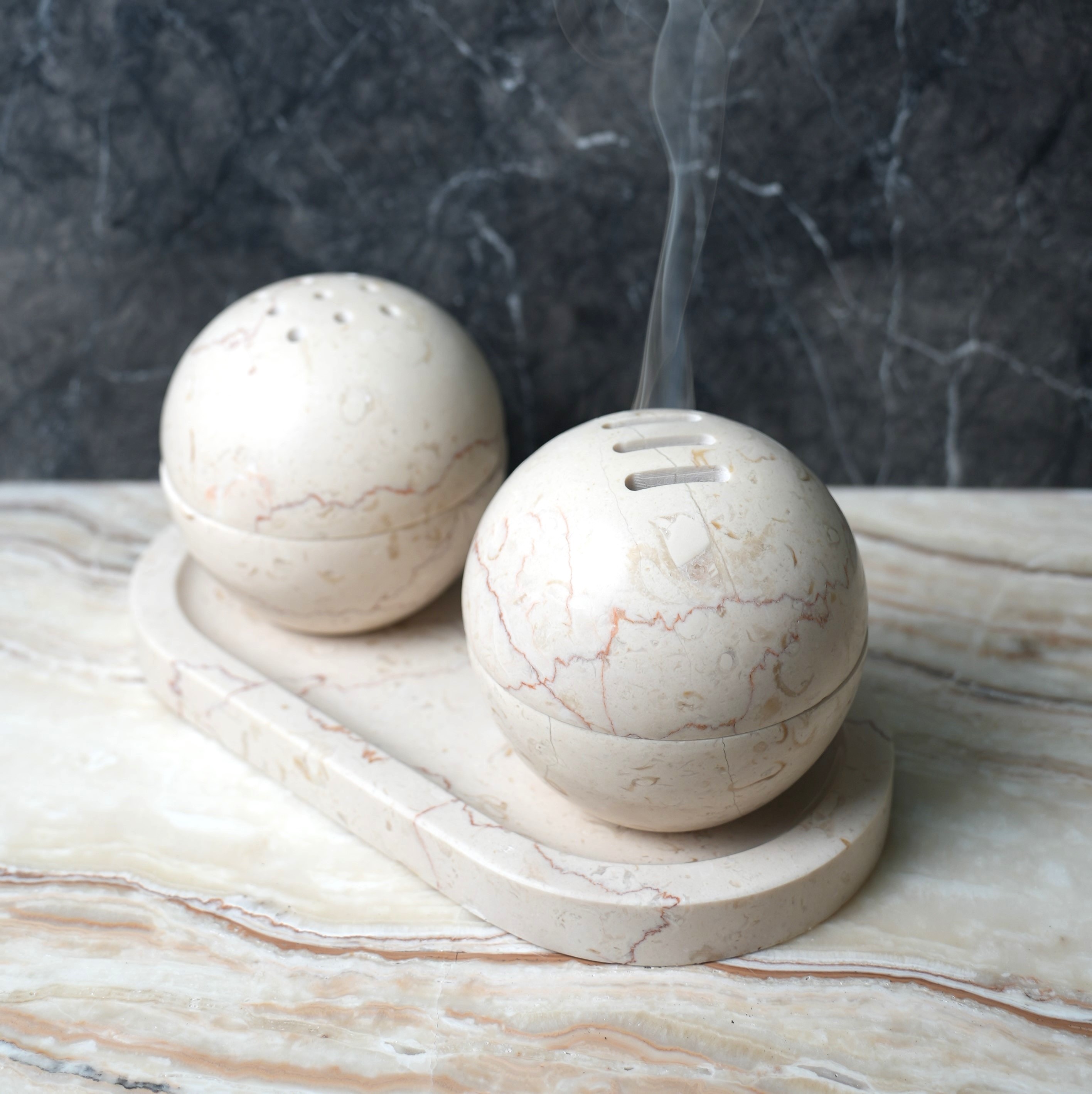 Incense Burner Beige Rosa Set