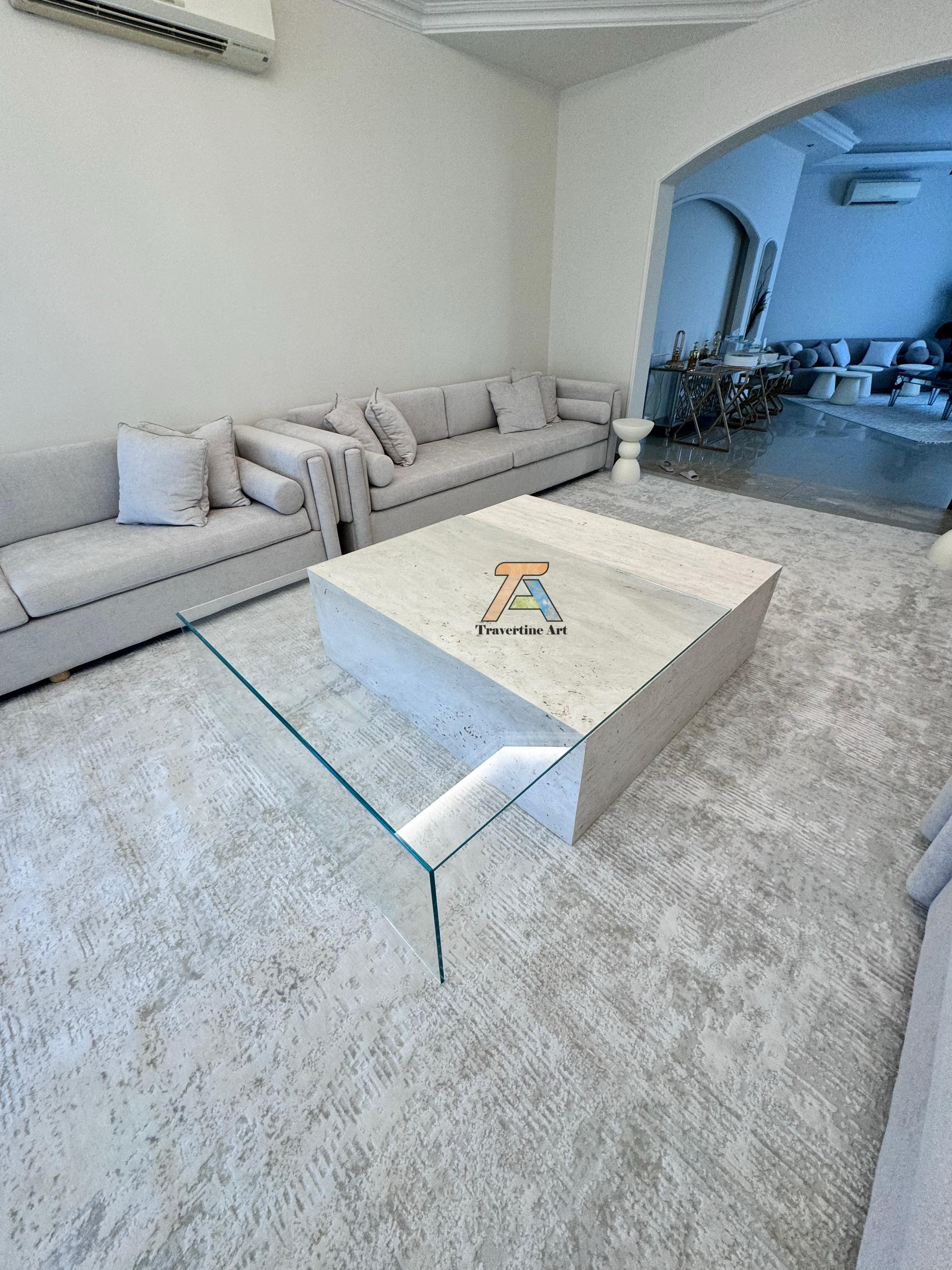 Glass & Travertine Coffee Table