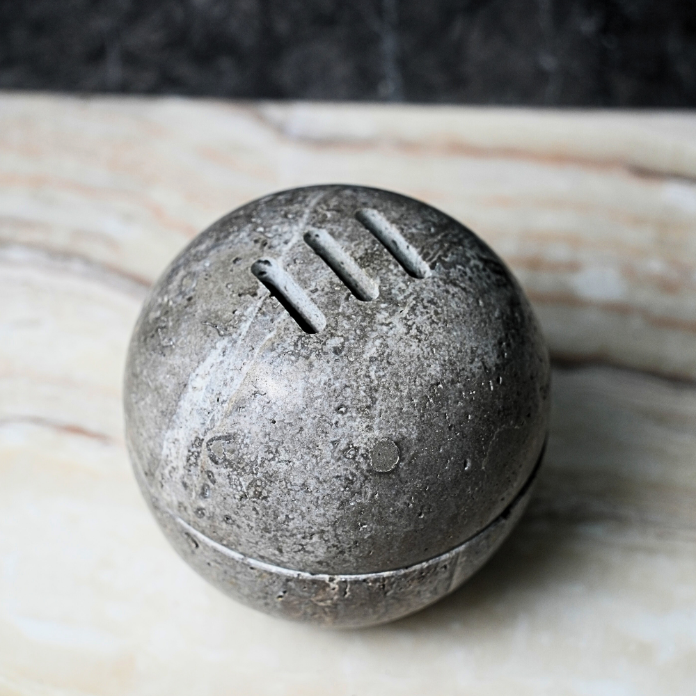 Incense Burner Silver Travertine Set