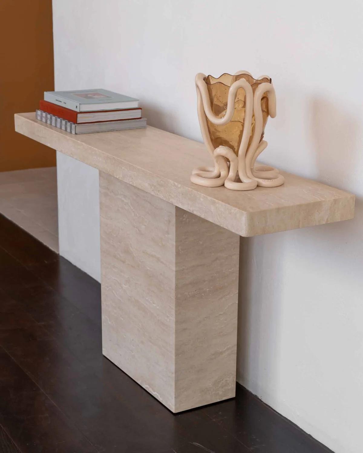 T Travertine Console table