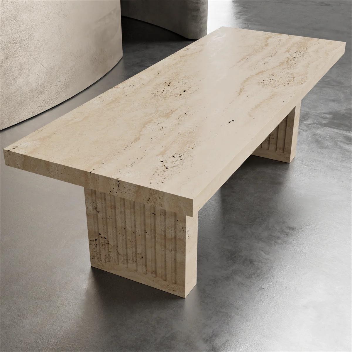 Fluted Travertine Dining Table