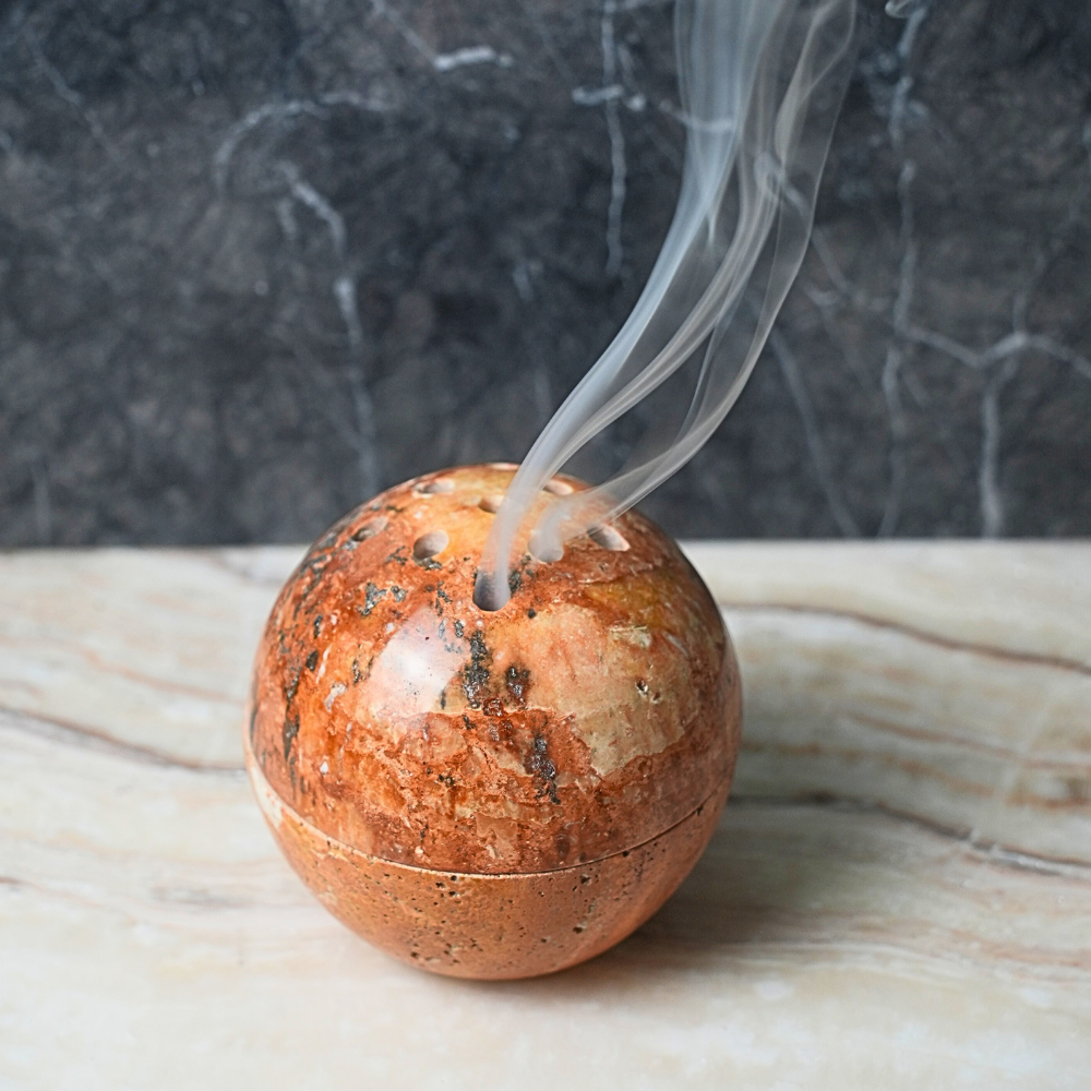 Incense Burner Red Shine Travertine Set